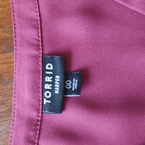TORRID 3/4 Sleeve Blouse, 1/2 Button, Burgundy, Flowy Lightweight - Picture 2 of 6